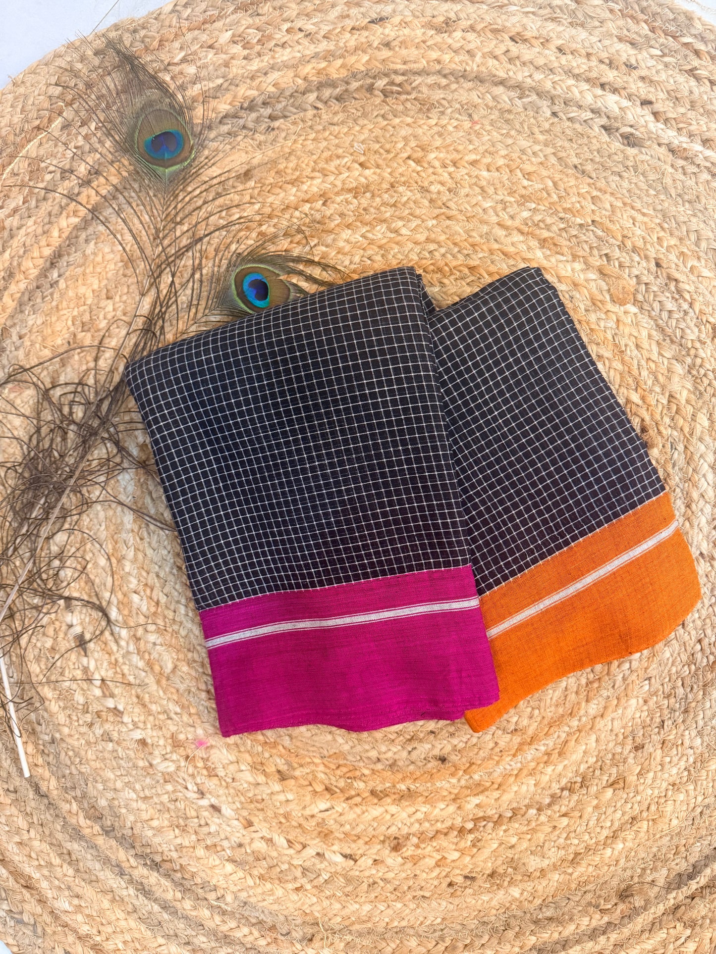 Ganga - Pure handloom patteda anchu Pink and orange