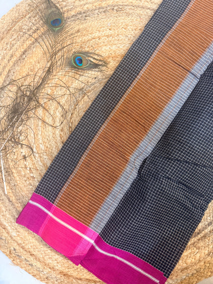 Ganga - Pure handloom patteda anchu Pink and orange
