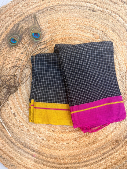 Ganga - Pure handloom patteda anchu pink and yellow