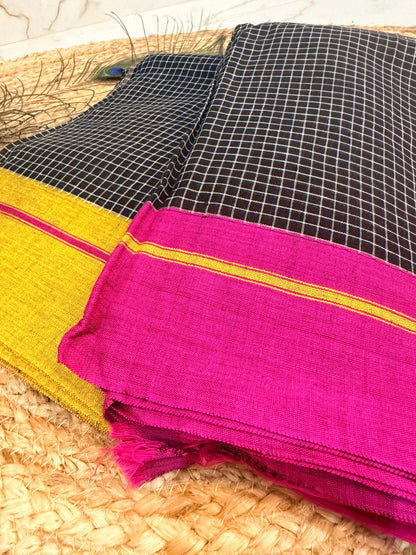 Ganga - Pure handloom patteda anchu pink and yellow