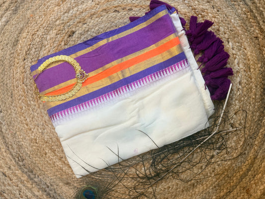 Onam- Off white pure mul cotton with multicolor border