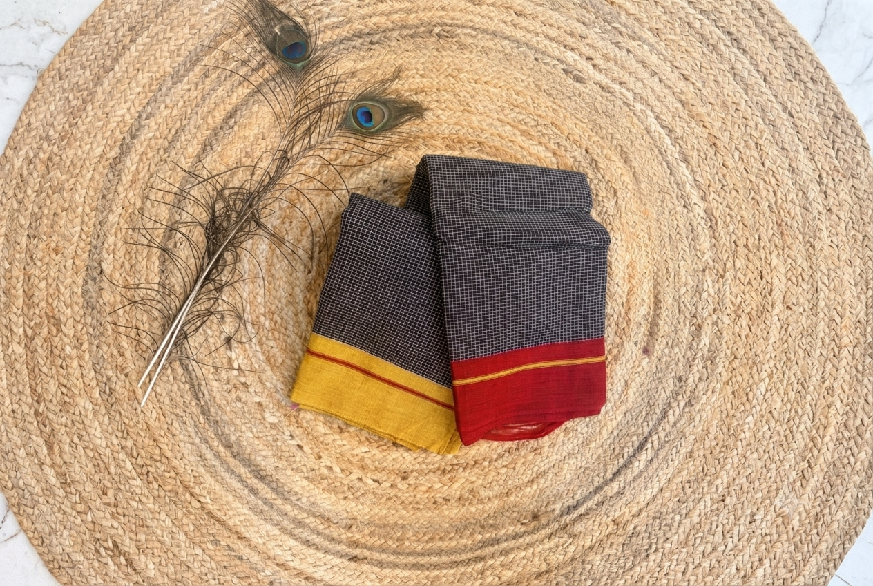 Ganga - Pure handloom patteda anchu red and yellow