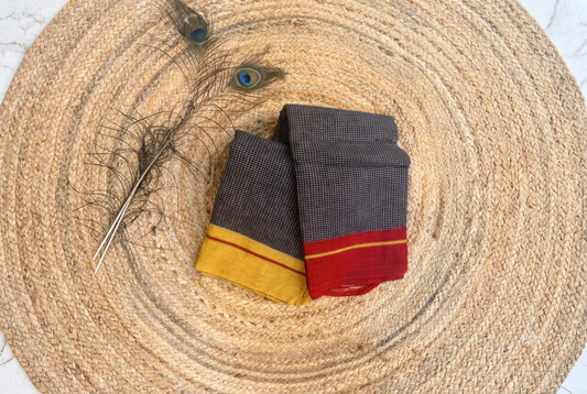 Ganga - Pure handloom patteda anchu red and yellow