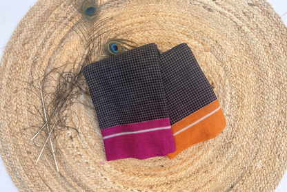 Ganga - Pure handloom patteda anchu Pink and orange