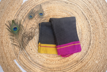 Ganga - Pure handloom patteda anchu pink and yellow