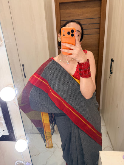 Ganga - Pure handloom patteda anchu red and yellow