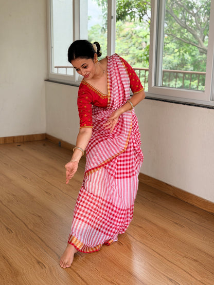 Checkmate-Gingham Red with zari border