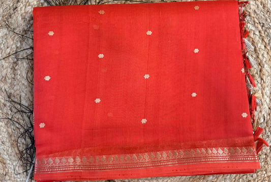 Nakshatra - Pure Kora Organza Banarasi Kadwa handwoven saree(Rust Orange)
