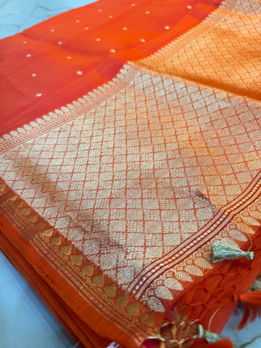 Nakshatra - Pure Kora Organza Banarasi Kadwa handwoven saree(Rust Orange)