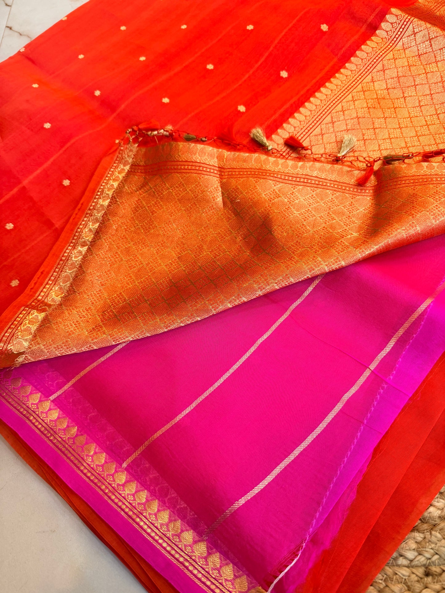 Nakshatra - Pure Kora Organza Banarasi Kadwa handwoven saree(Rust Orange)