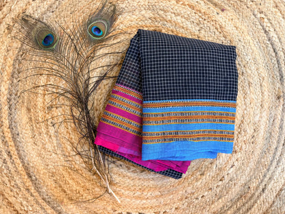 Ganga - Pure handloom patteda anchu pink and blue