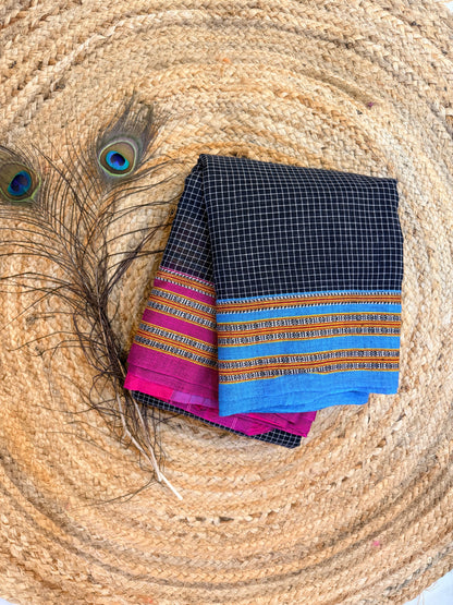 Ganga - Pure handloom patteda anchu pink and blue