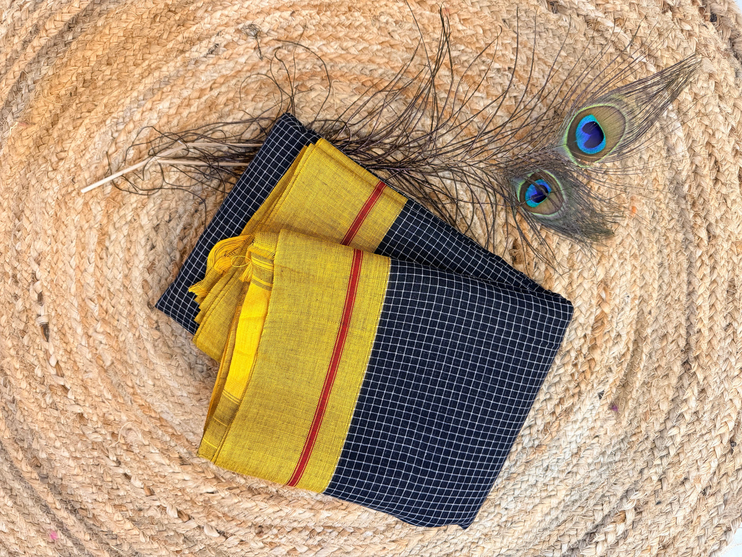 Ganga - Pure handloom patteda anchu yellow