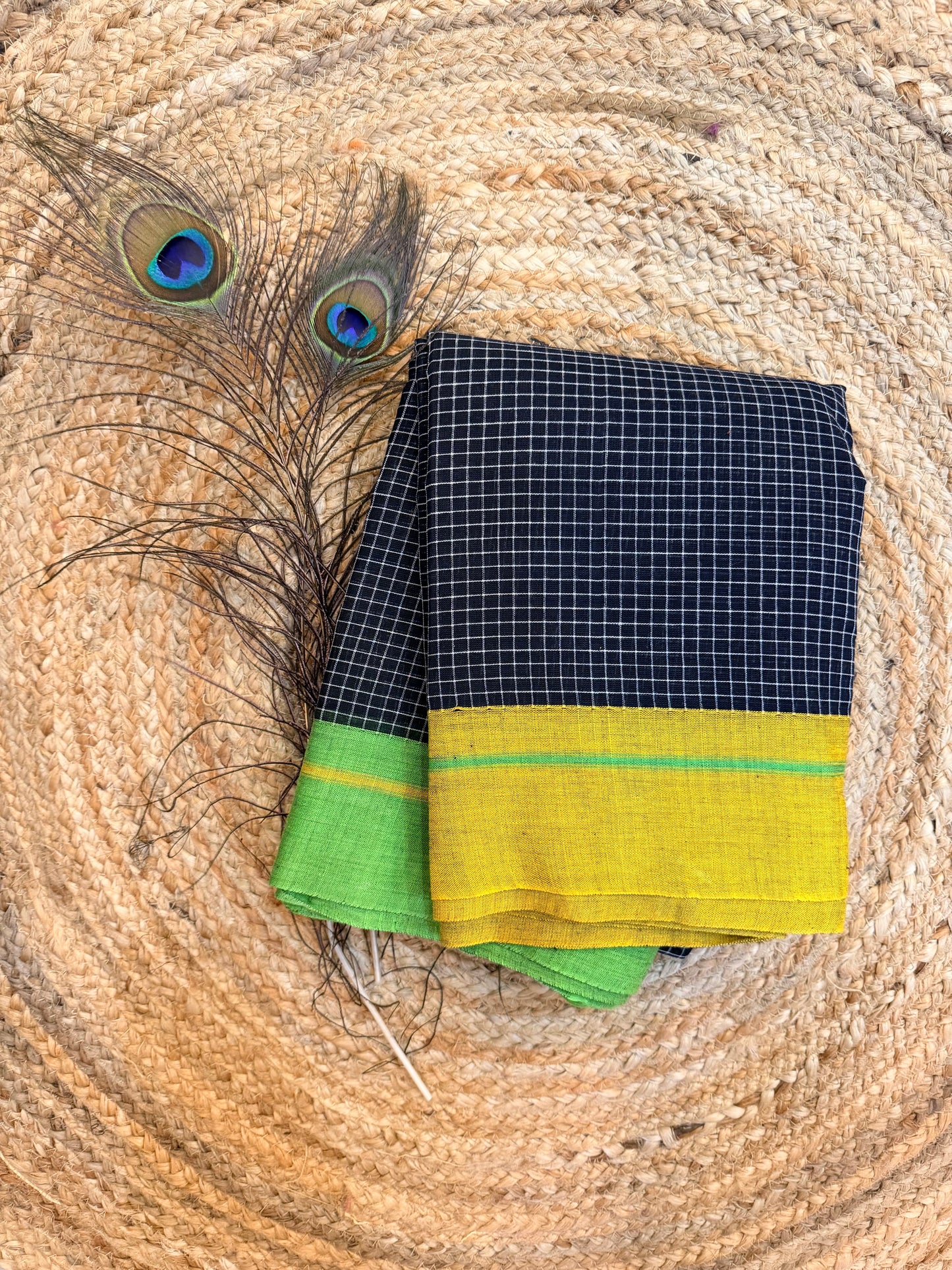 Ganga - Pure handloom patteda anchu yellow and green