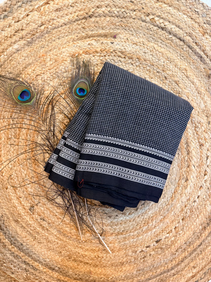 Ganga - Pure handloom patteda anchu black & white