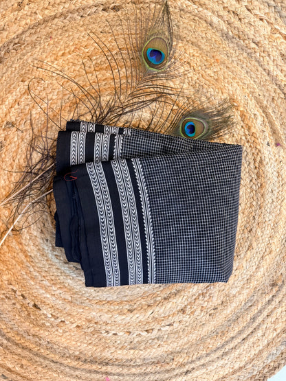 Ganga - Pure handloom patteda anchu black & white