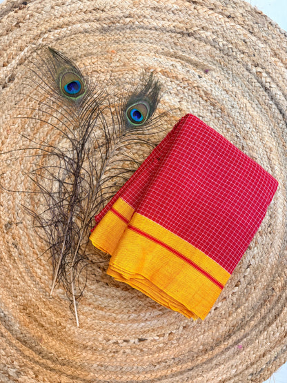 Ganga - Pure handloom red patteda anchu yellow border