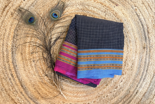 Ganga - Pure handloom patteda anchu pink and blue