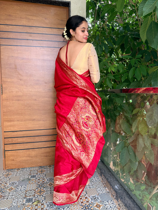 Red color pure dola silk saree