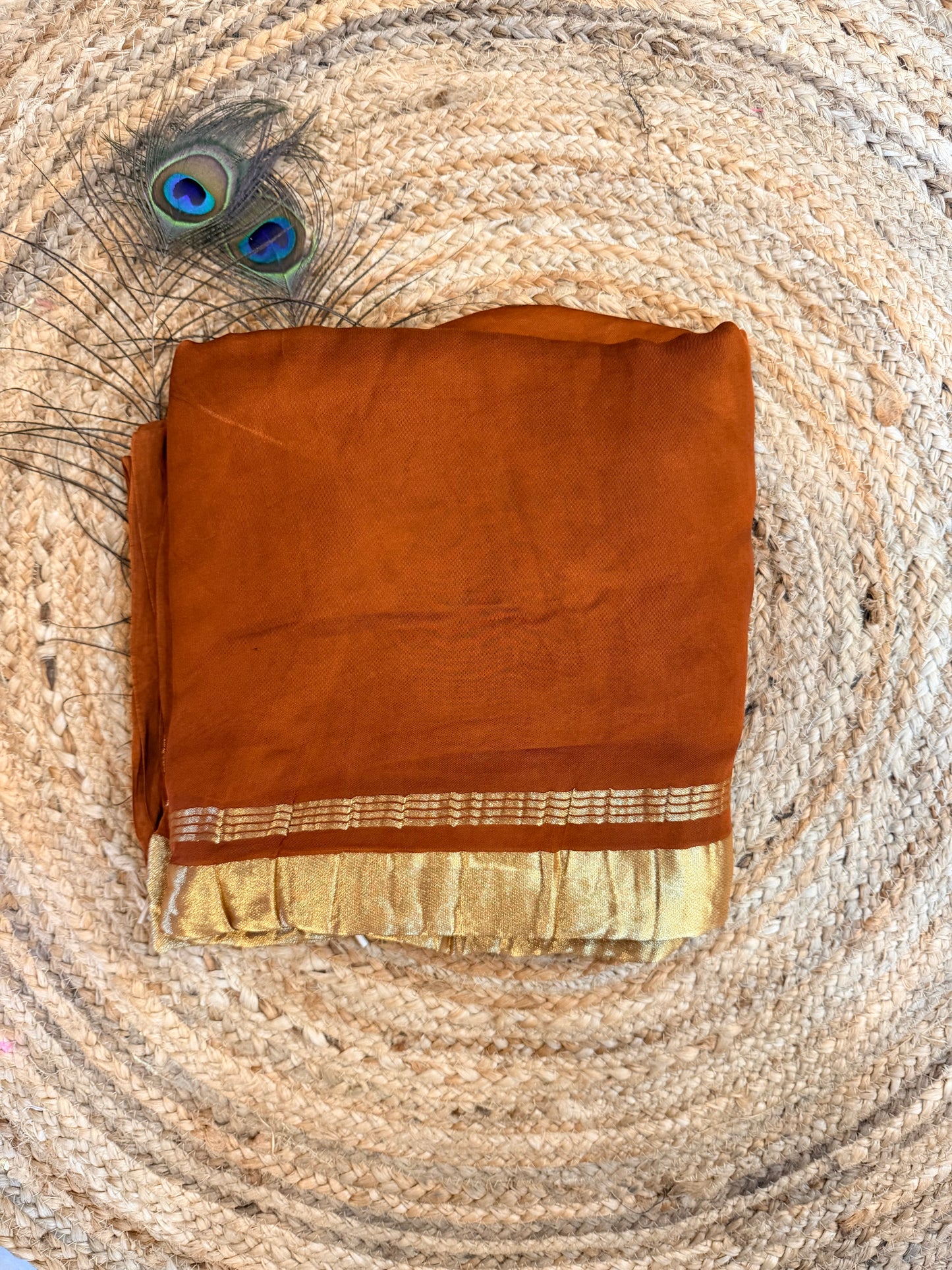 Rust brown pure modal silk saree