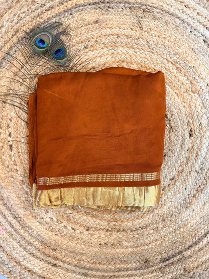 Rust brown pure modal silk saree