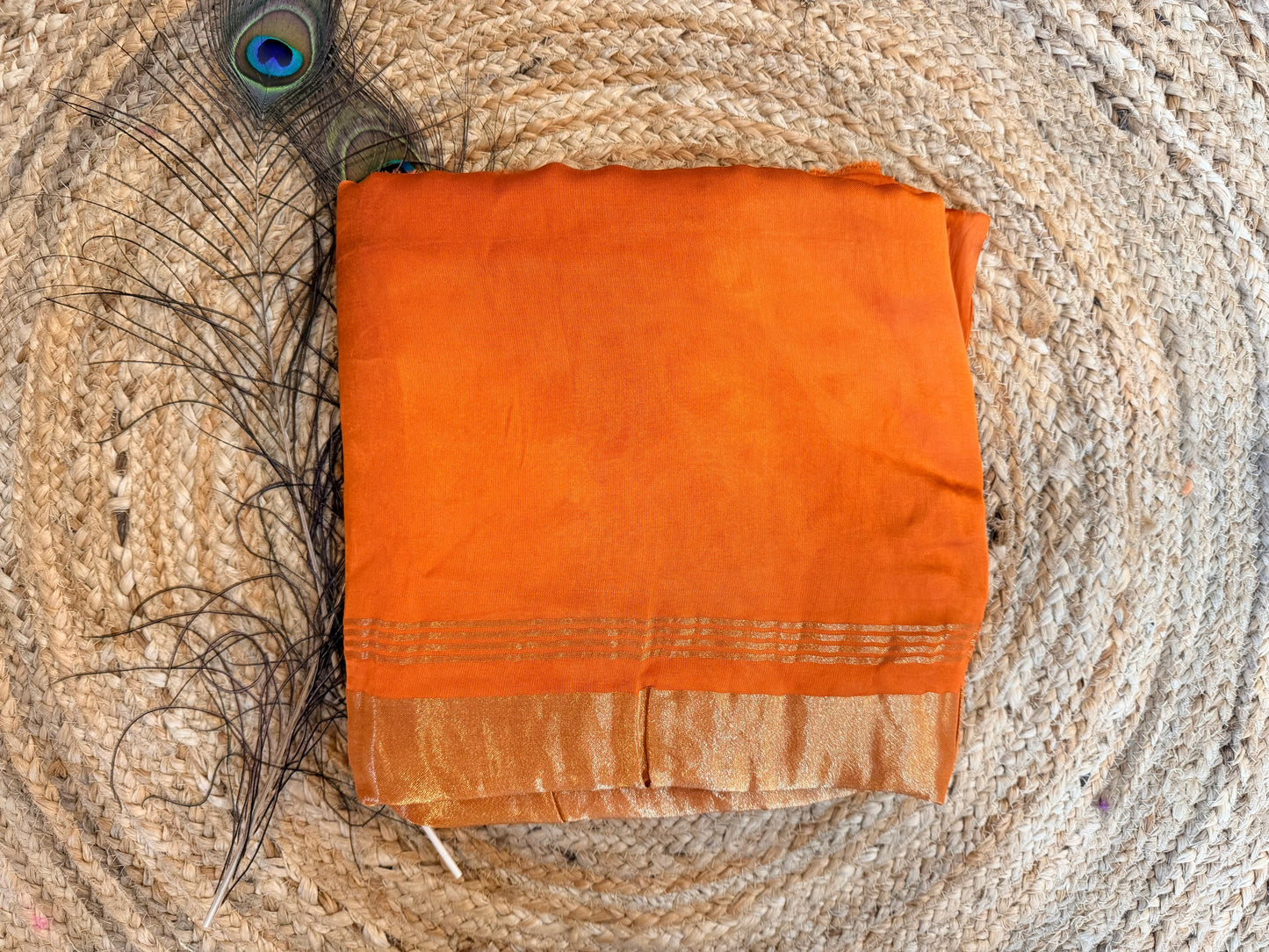 Rust orange pure modal silk saree