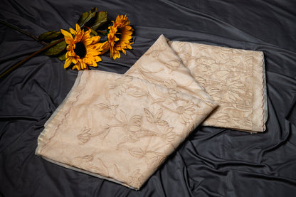 Organza glass tissue applique saree - Gold