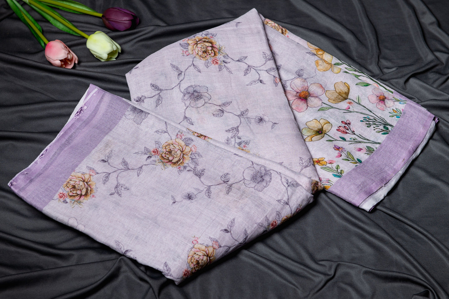 Pure linen printed saree - Lilac