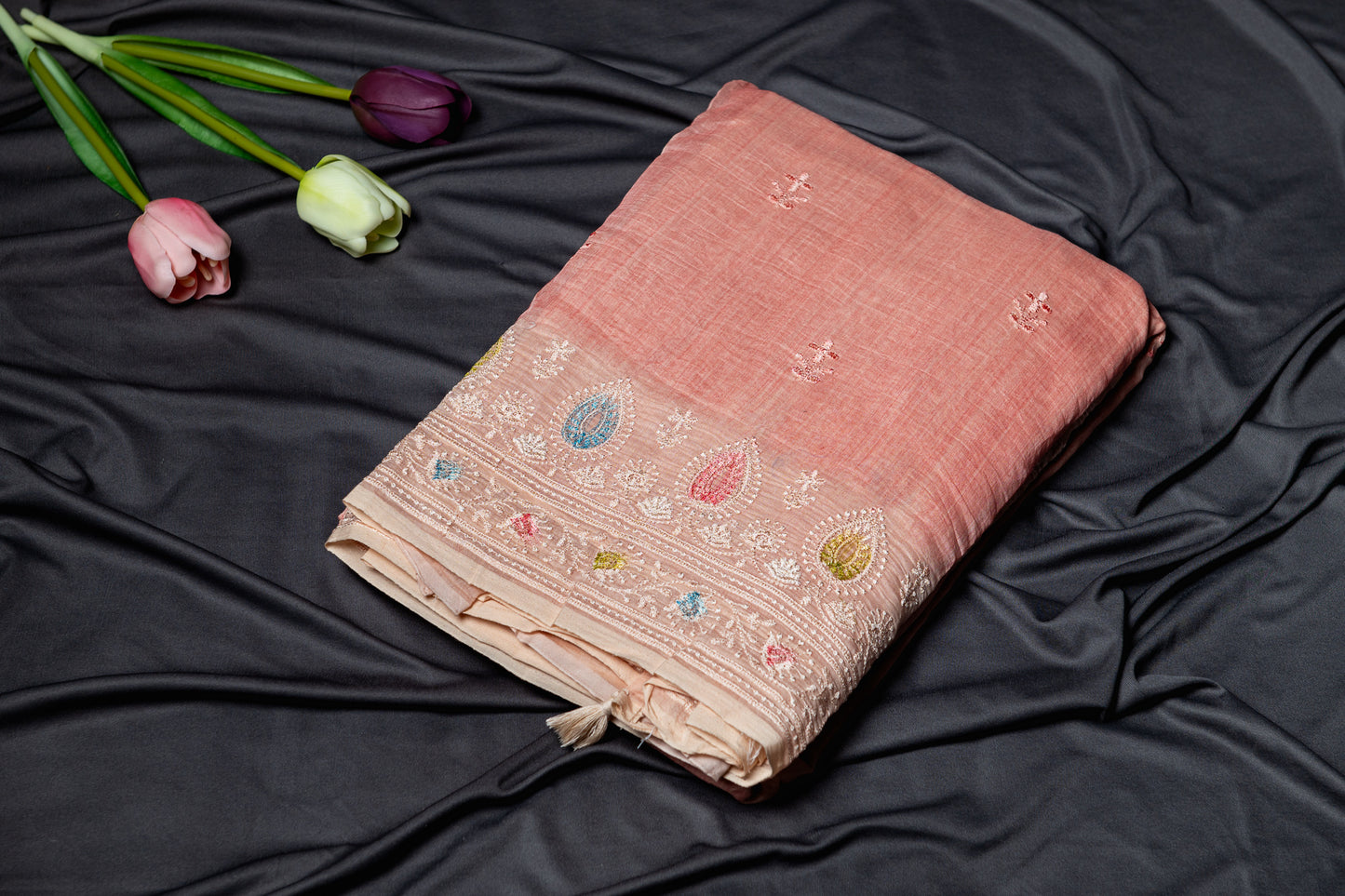 Pure Mul embroidery saree - Pink
