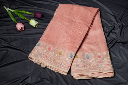 Pure Mul embroidery saree - Pink