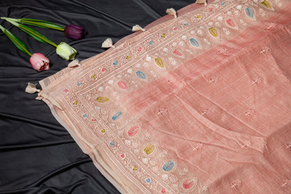 Pure Mul embroidery saree - Pink
