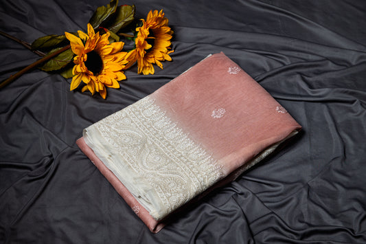 Pure organza embroidery premium saree- Dusty pink