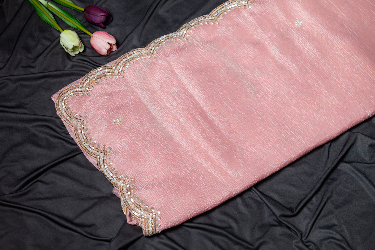 Premium Tissue hand embroidery saree - Baby pink