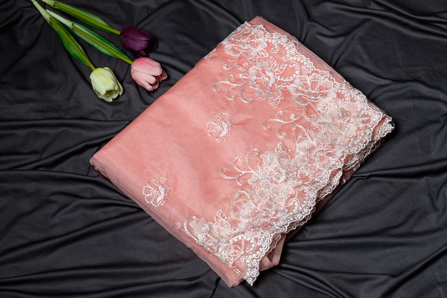 Peach Organza embroidery saree