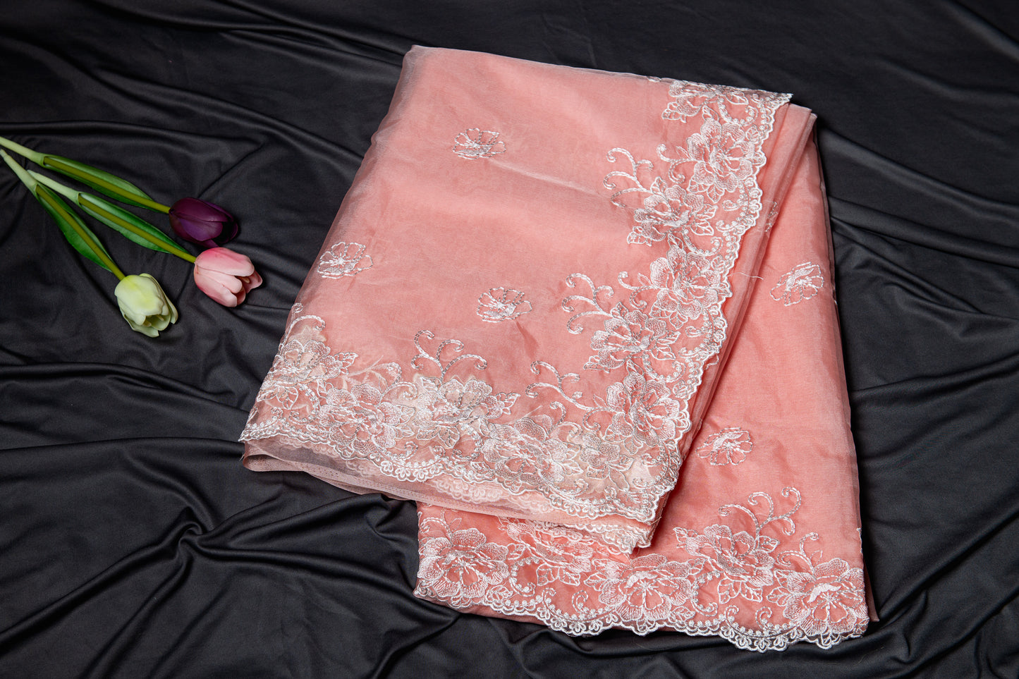 Peach Organza embroidery saree