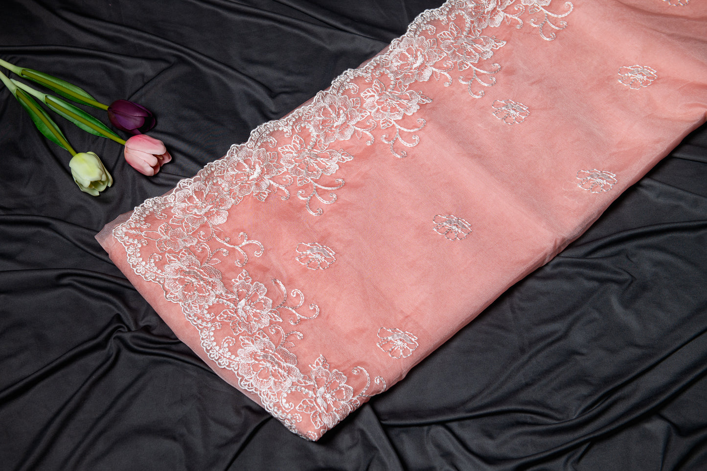 Peach Organza embroidery saree