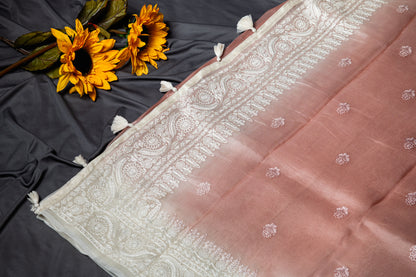 Pure organza embroidery premium saree- Dusty pink