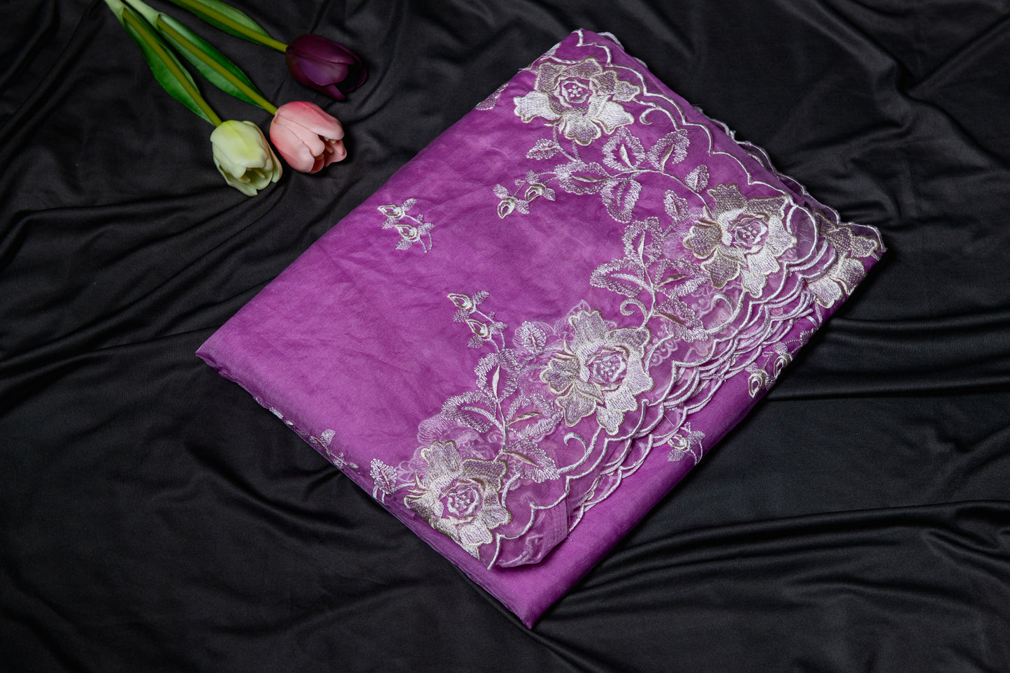 Mauve Organza embroidery saree