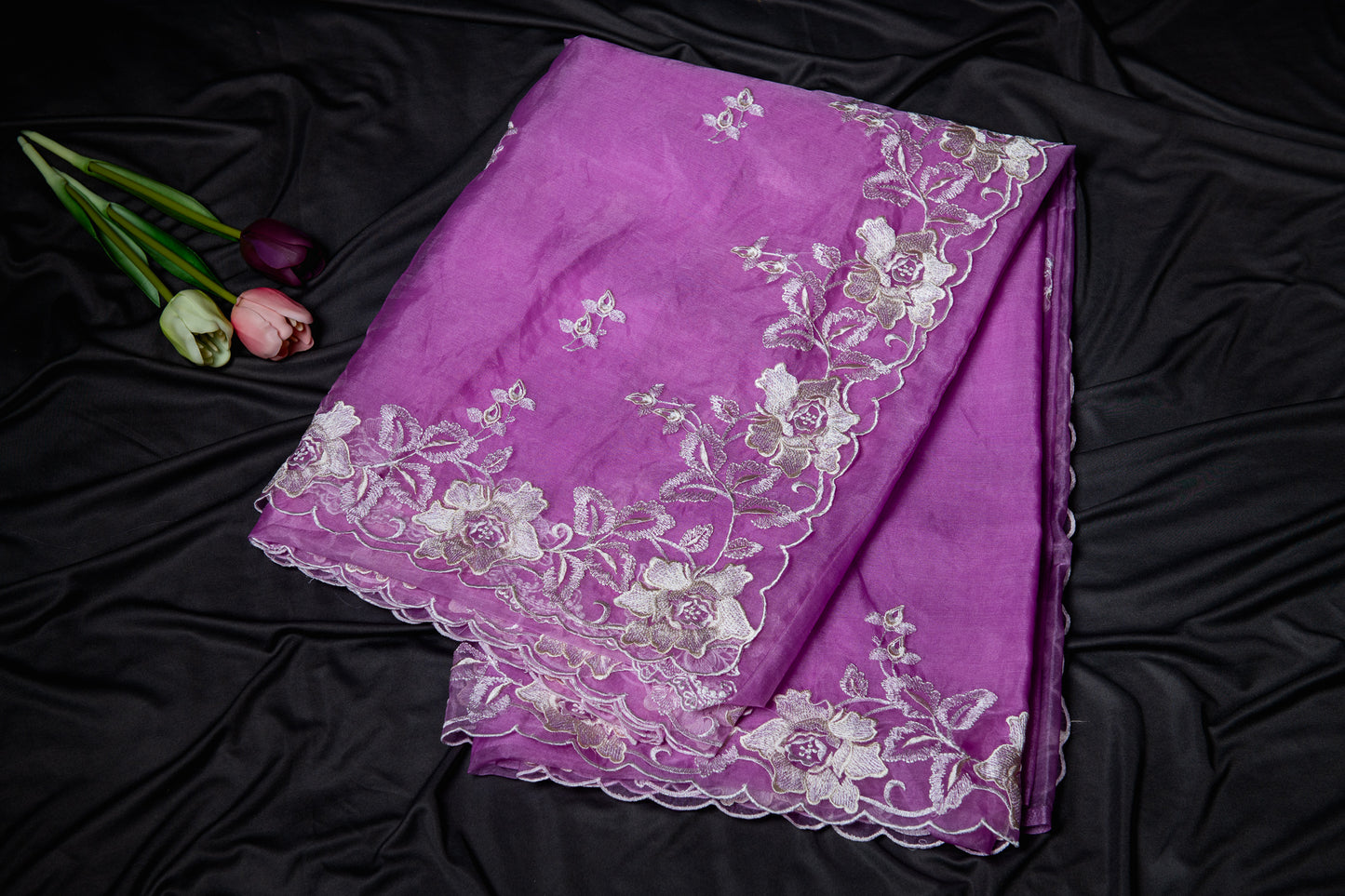 Mauve Organza embroidery saree