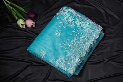 Blue Organza embroidery saree