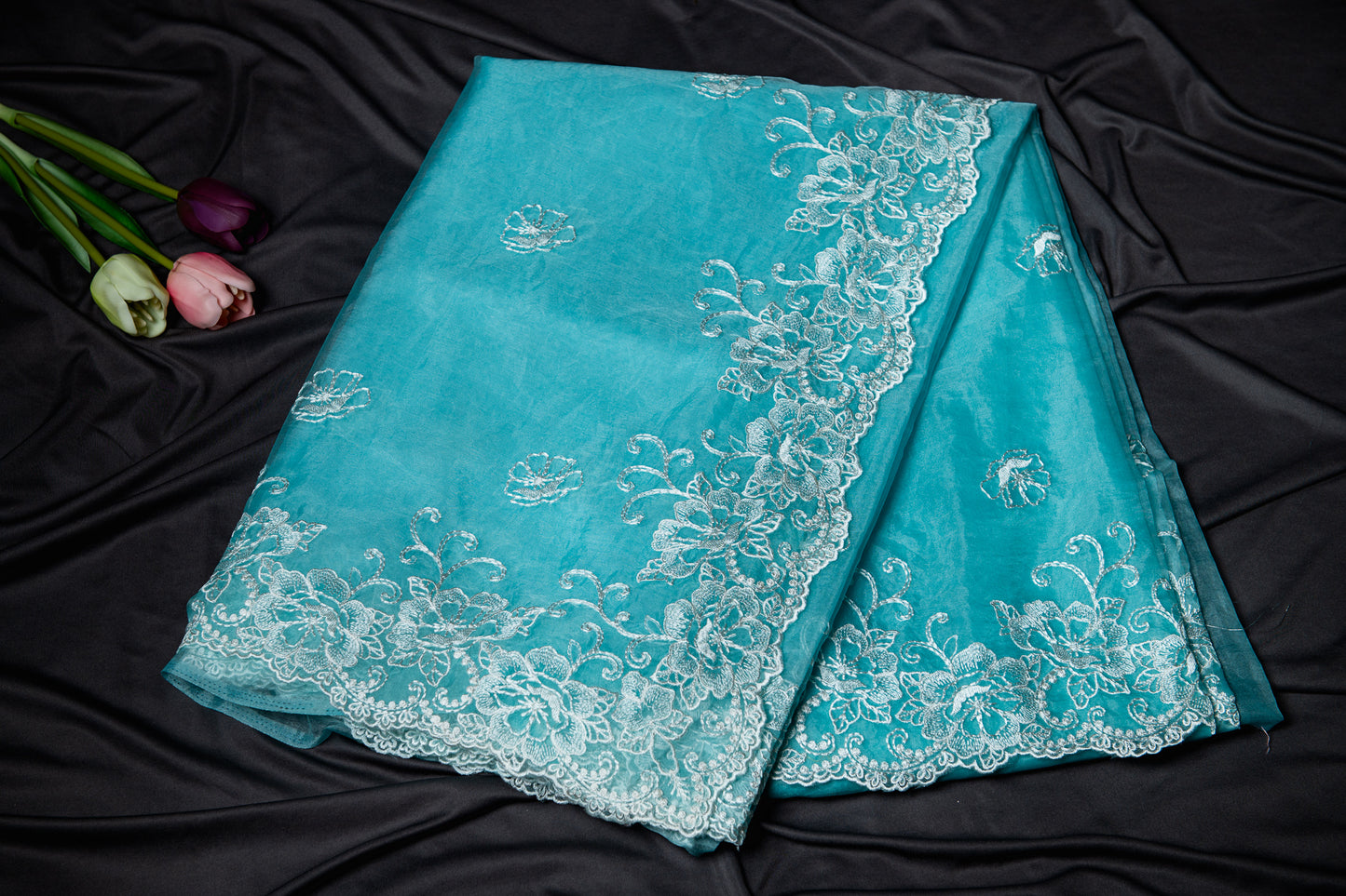 Blue Organza embroidery saree