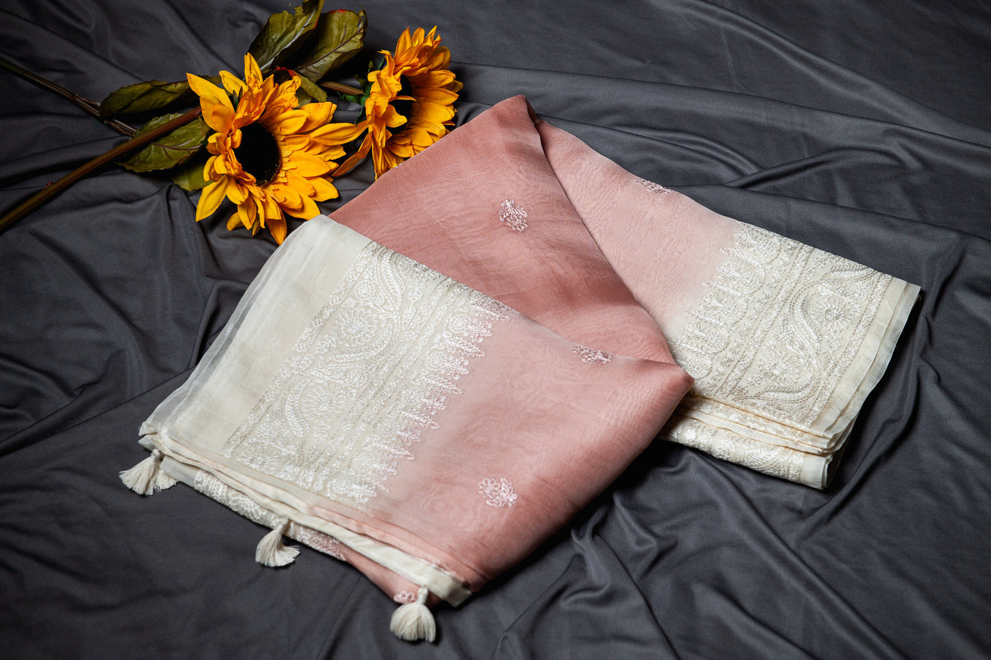 Pure organza embroidery premium saree- Dusty pink