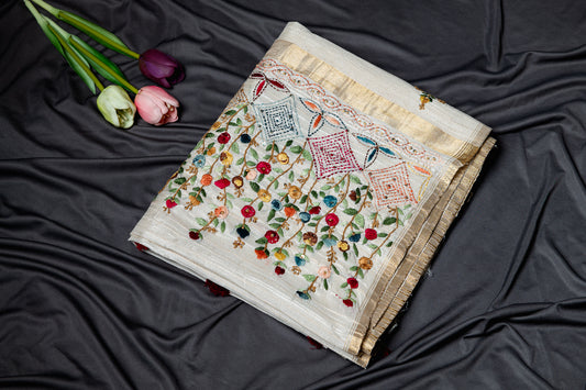 Linen silk with Frenchknot Hand embroidery