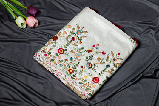 Linen silk with Frenchknot Hand embroidery