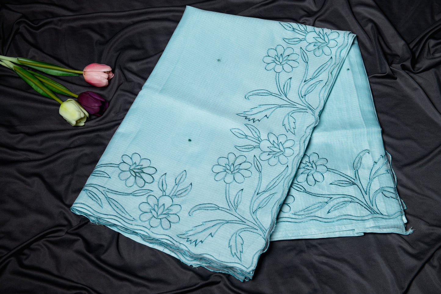 Pure Kota applique cut work saree - blue