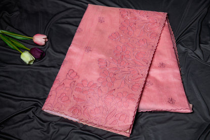 Pure Kota applique cut work saree - pink