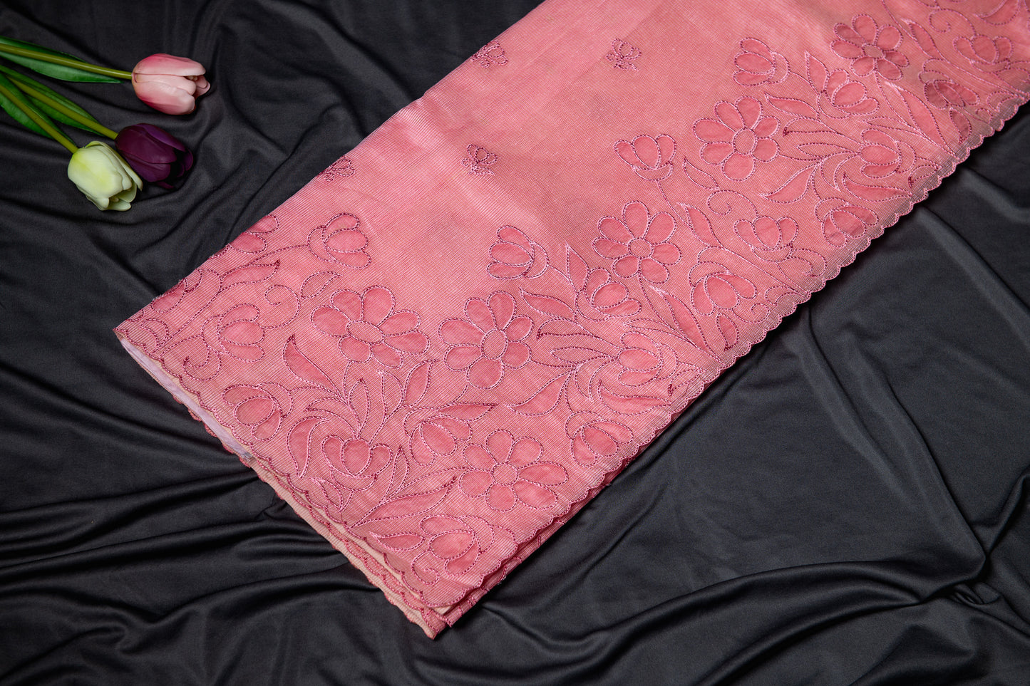 Pure Kota applique cut work saree - pink