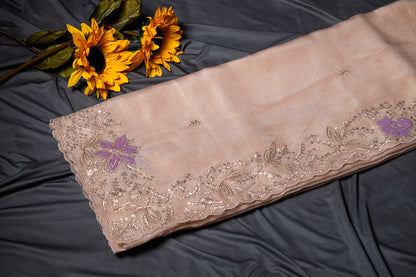 Pure crush tissue saree with pitta hand work- Copper gold