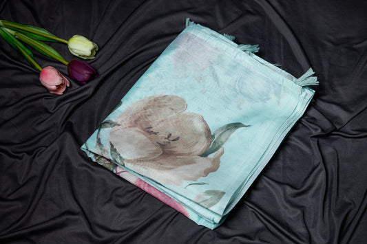 Semi tussar floral print saree-Blue