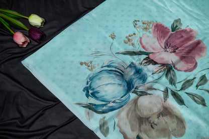 Semi tussar floral print saree-Blue